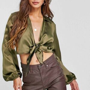 Flounce Long Green Cropped Wrap Top Women’s US 2